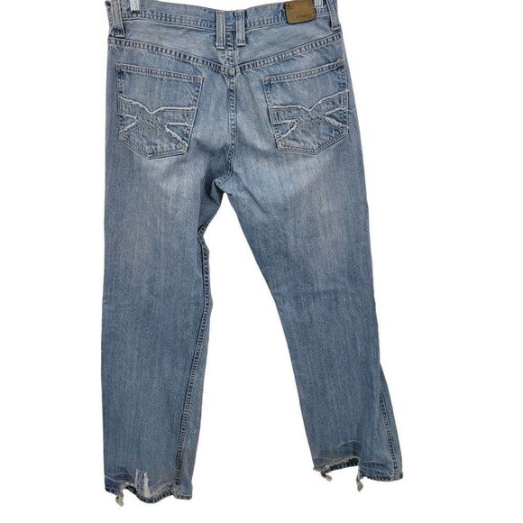 Mens Flypaper Jeans 34x34 Light Stone Wash Wide Straight Leg Thrashed Hem - Picture 2 of 10